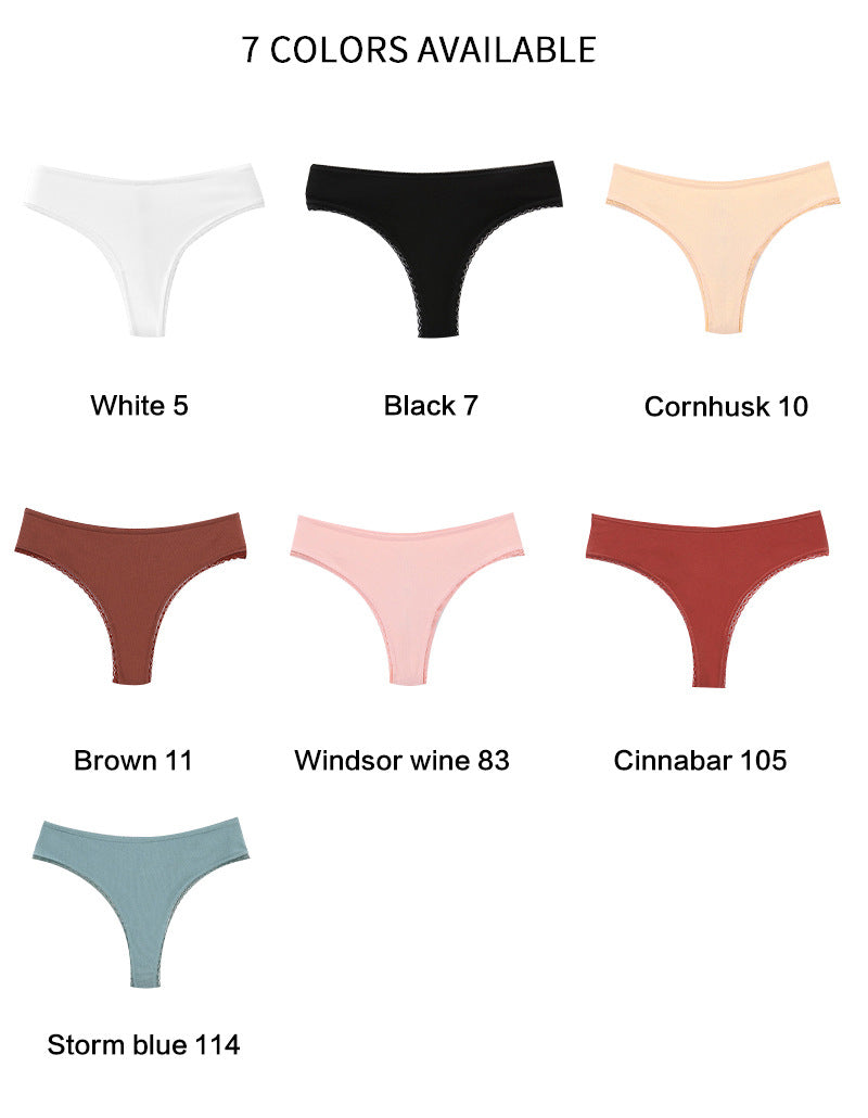 Freedombeauty | Pure Cotton T-Back Women's Sexy Lace Low Waist Briefs European Size Women's Underwear Hot Sale