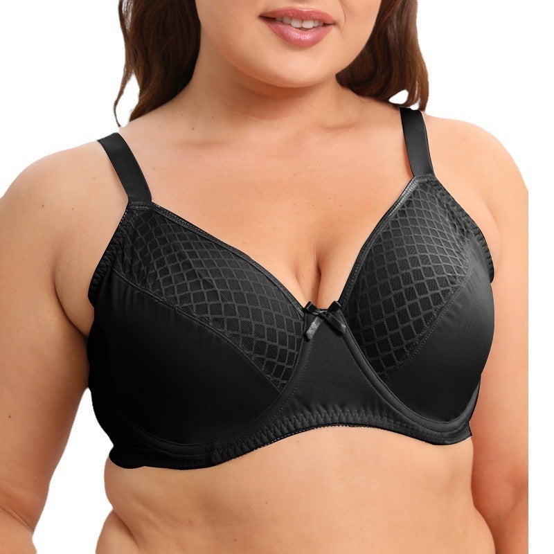 Freedombeauty | Ultra-Thin Full Cup Plaid Mesh Stitching plus Size Bra 34-48cdef Plump Girls Underwear Bra Big Chest Small