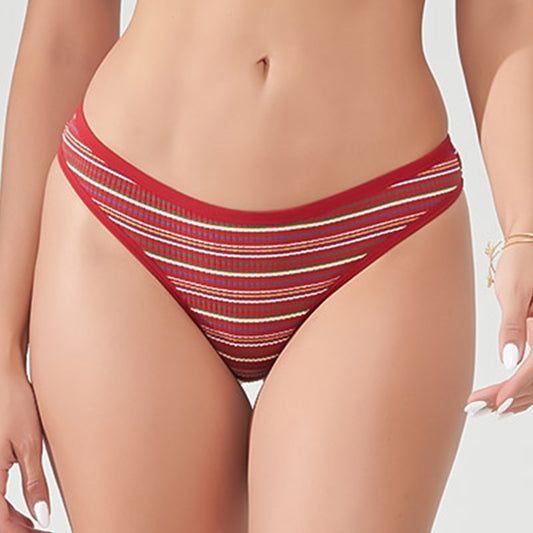 Freedombeauty | European and American New Color Striped Sports Fitness T-Back Rainbow Thread Cotton Ladies Low Waist Sexy Panties