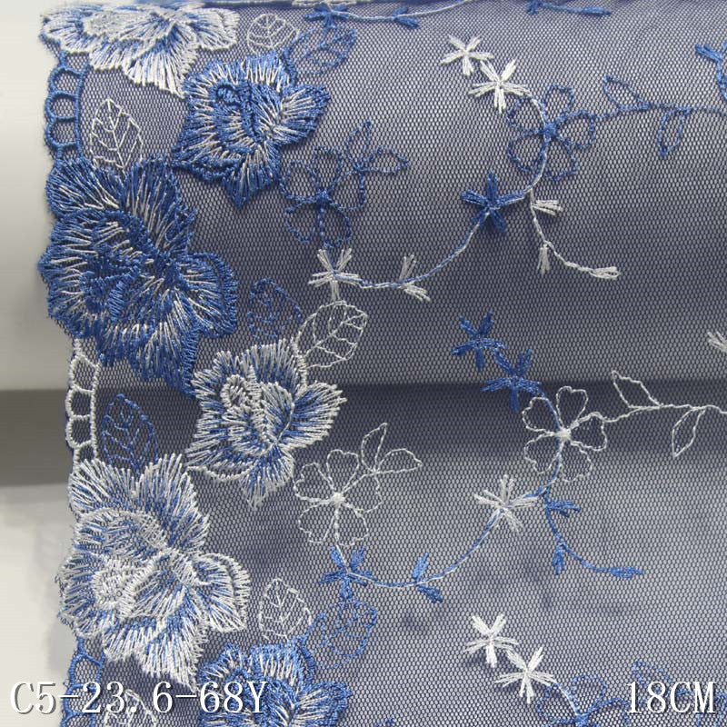 Freedombeauty | Blue Single Side Polyester Thread Small Flower Mesh Embroidery Lace Curtain Sofa Cushion Lace Accessories