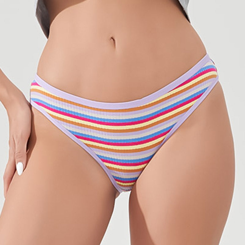 Freedombeauty | New Color Stripes Breathable Threaded Cotton Underwear Women's Comfortable Low Waist Hot Girl Briefs in Stock