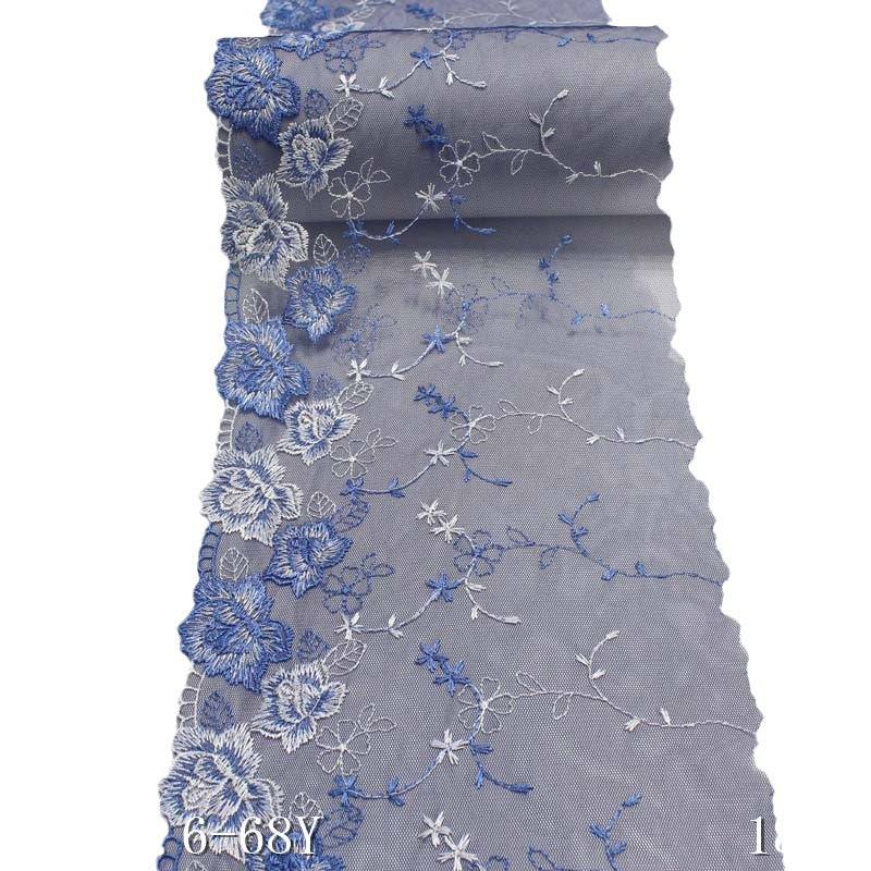 Freedombeauty | Blue Single Side Polyester Thread Small Flower Mesh Embroidery Lace Curtain Sofa Cushion Lace Accessories