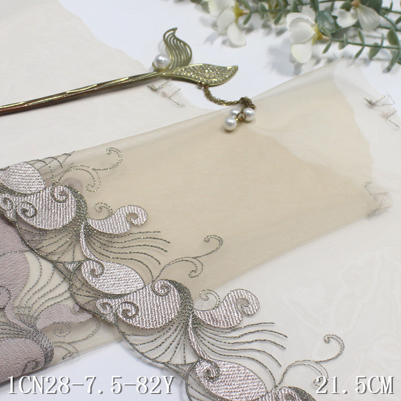 freedombeauty|Skin Tone Single Side Gold Thread Ancient Style Pattern Mesh Embroidery Curtain Sofa Cushion Lace Trim DIY