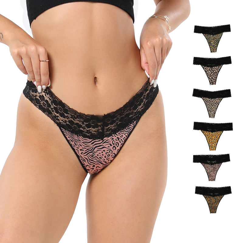 Freedombeauty | plus Size Cotton Underwear Sexy Lace T-Back Invisible Low Waist Hip Lifting Briefs Pattern Support Knitting