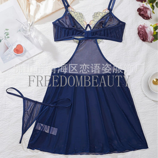 Freedombeauty | New Lace Sexy Night Skirt Suit Sexy Embroidery Fashion Pure Desire Style Sexy Sleepwear