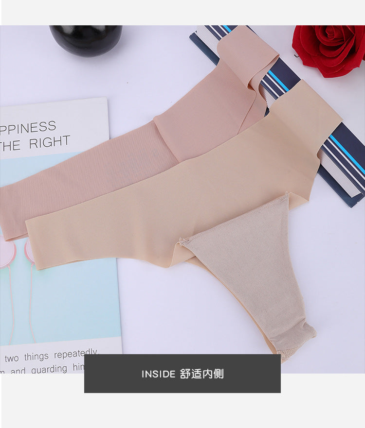 Freedombeauty | Seamless T-Back Women's Sexy Comfortable Low Waist Briefs Nude Feel Sewing Ice Silk Girls' Breathable Underwear in Stock