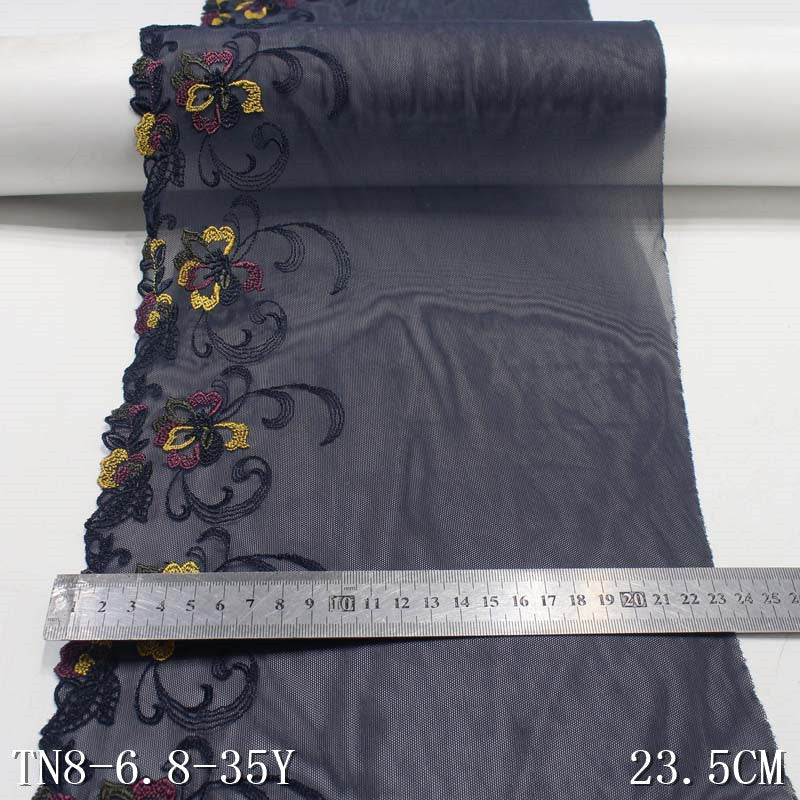 Freedombeauty | Blue Black Polyester Thread Medium Elastic Colorful Flower Embroidery Lace Accessories Curtain Mother Dress Lace
