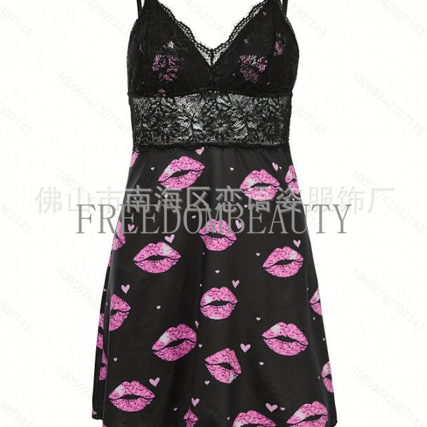 Freedombeauty | Hot Selling Digital Printing Casual Sexy Pajamas Home Nightdress Sexy Sweet Sexy Sleepwear