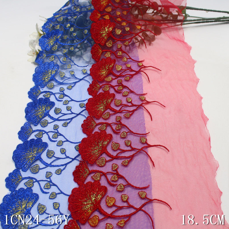 freedombeauty|Two-tone Single-sided Vintage Gold Thread Flower Embroidery Trim Curtain Sofa Cushion Lace Trim DIY Accessories