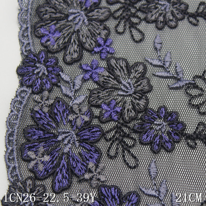 Freedombeauty | Black Mesh Unilateral Vintage Flower Embroidery Lace Clothing Home Textile 21cm Lace Accessories