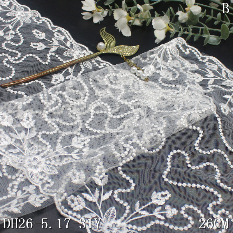 freedombeauty|White Double-Sided Vintage Floral Mesh Embroidery Trim Curtain Sofa Cushion Lace Trim Accessories