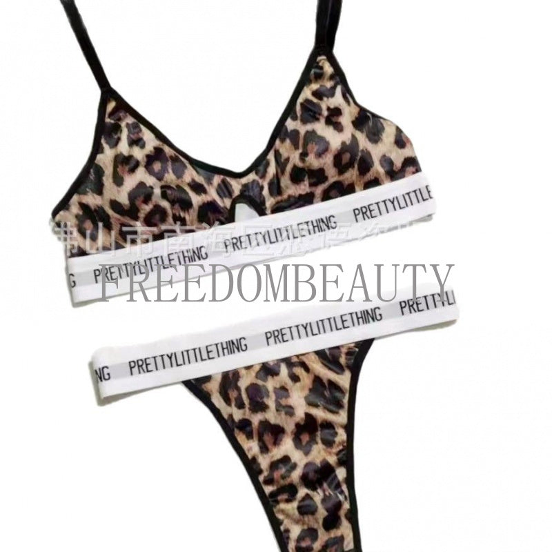 Freedombeauty | Personality Leopard Print Bra Set Pure Desire Ice Silk Girl Triangle Cup Wireless Low Waist Suit