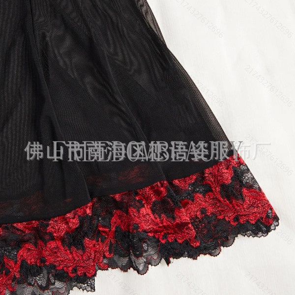 Freedombeauty | Slimming Sweet Cool Sexy Sleepwear Embroidery Lace Mesh Patchwork Sexy V-neck Slip Nightdress