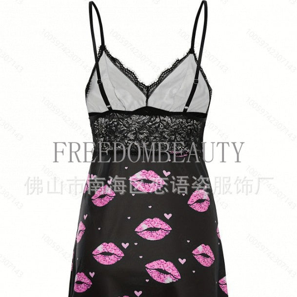 Freedombeauty | Hot Selling Digital Printing Casual Sexy Pajamas Home Nightdress Sexy Sweet Sexy Sleepwear