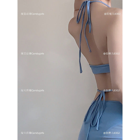 freedombeauty|Candygirls Sexy Strap Skirt Three-Piece Bikini Vacation Sanya Small Chest Two-Piece Swimsuit for Women