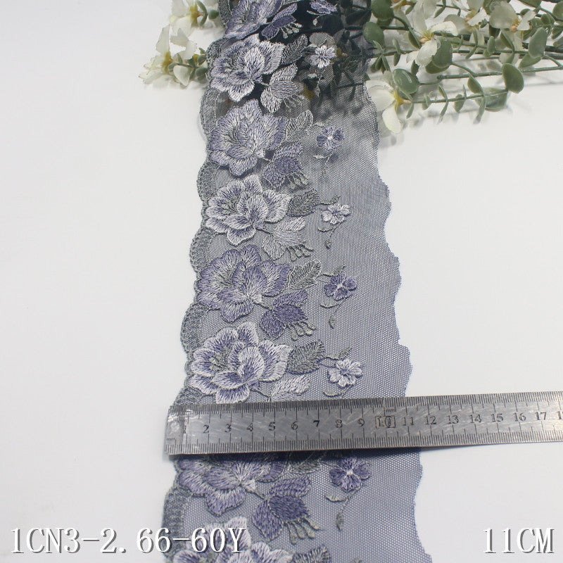 Freedombeauty | Blue Grenadine Unilateral French Flower Embroidery Lace Clothing Home Textile 19cm Lace Accessories