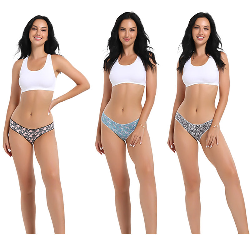 Freedombeauty | European and American New Traceless Ventilation Underwear Ladies Low Waist Cotton Crotch Briefs Pattern Sexy Bikini One Piece