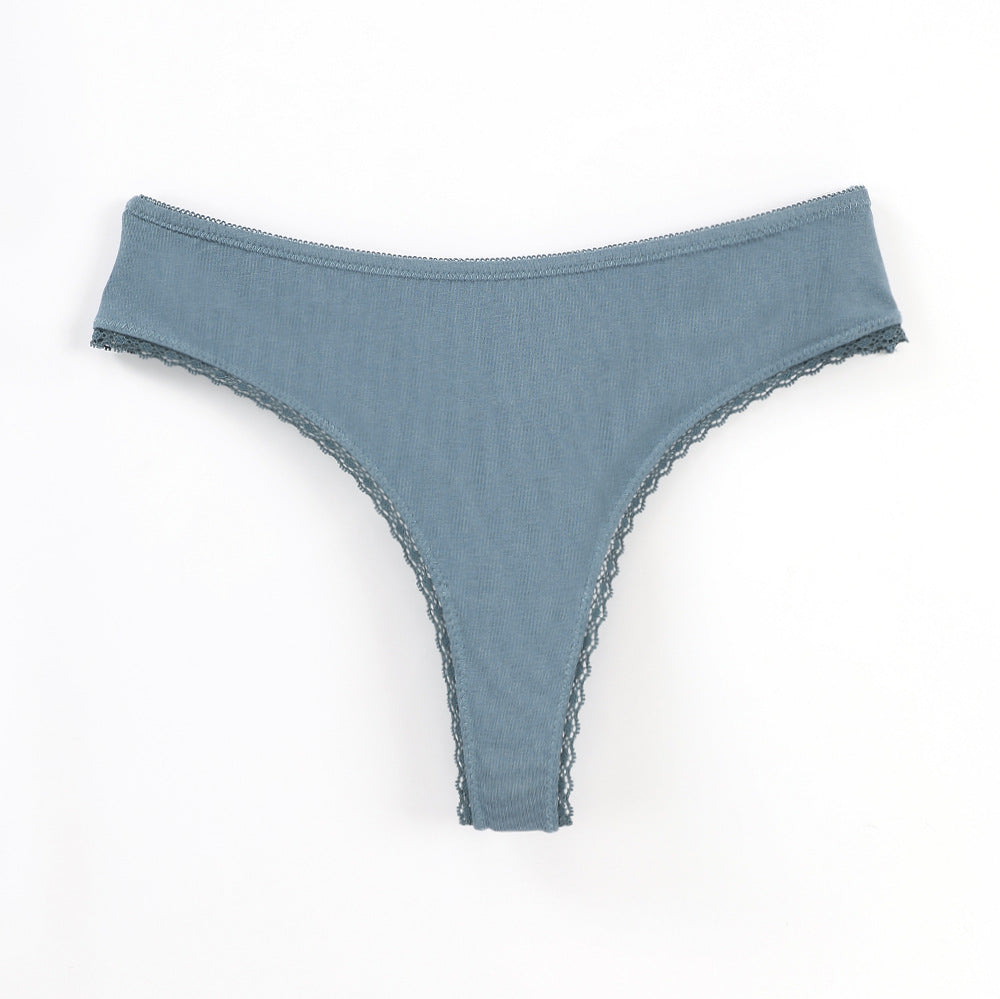 Freedombeauty | Pure Cotton T-Back Women's Sexy Lace Low Waist Briefs European Size Women's Underwear Hot Sale