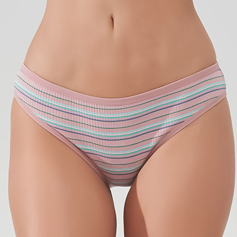 Freedombeauty | European and American New Color Striped Sports Fitness Underwear Rainbow Thread Cotton Ladies Low Waist Sexy Briefs