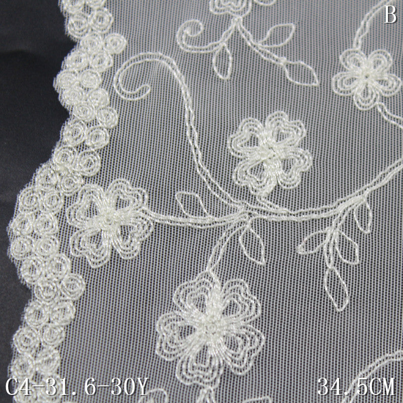 freedombeauty|White Double-Sided Floral Silky Mesh Elastic Embroidery Curtain Sofa Cushion Lace Trim DIY Accessories