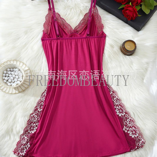 Freedombeauty | Sexy Fashion Charm Temptation Pure Desire Wind Women's Lingerie Strap Pajamas Nightdress Short Sleeve