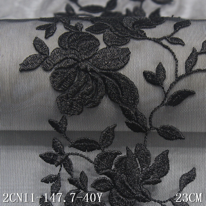 Freedombeauty | Black Silky Mesh Texture Flower Stretch Embroidery 23cm Clothing Cheongsam Lace Accessories