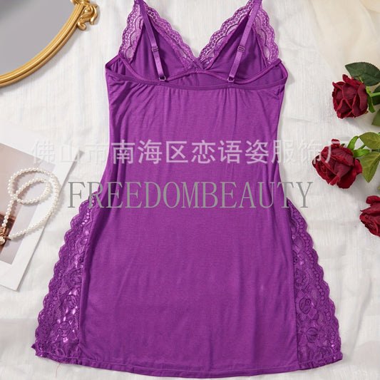 Freedombeauty | Charm Temptation Fashion Pure Desire Style Cute Lace Stitching Sexy Stretch Women's Pajamas Nightdress