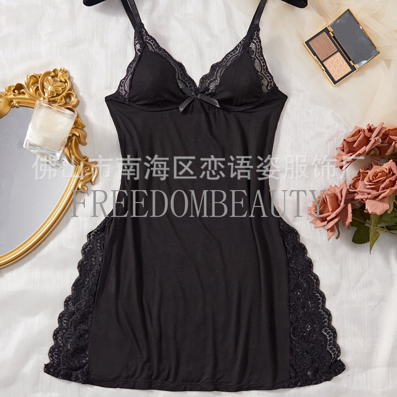 Freedombeauty | Sexy Lingerie Modal Split Sexy Fashion Charm Pure Desire Style Pajamas Bud
