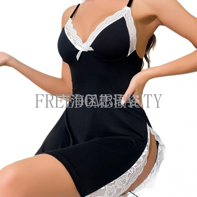 Freedombeauty | New Hot Sale Sweet Lace Sexy Bow Sweet Pure Desire Style Stretch Split Sexy Sleepwear