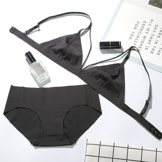 FREEDOMBEAUTY | French aa cup small bra set summer triangle cup flat chest underwear sexy steel rim seamless thin bra