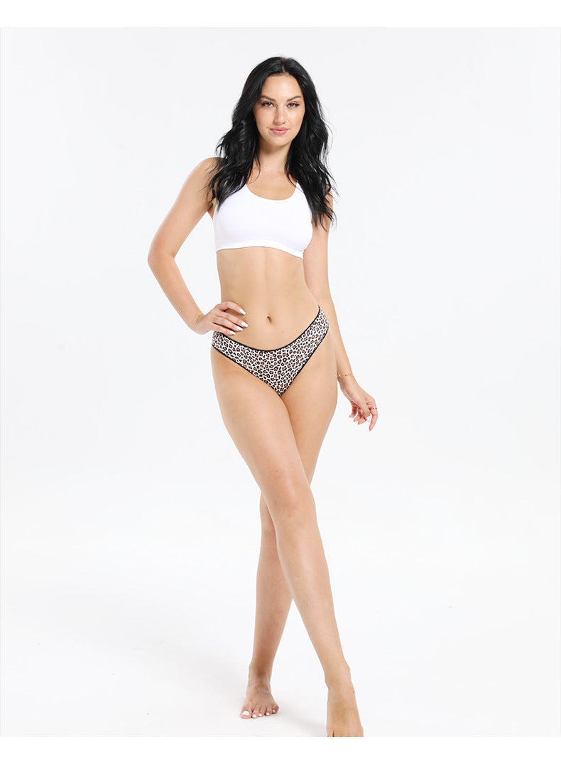 Freedombeauty | European and American New Women's Leopard Print Underwear Pure Cotton Breathable Briefs Sexy Thong T-Shaped Panties