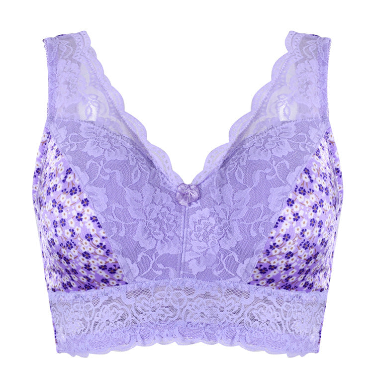 Freedombeauty | 2020 Spring Printed Lace Vest Bra plus Size Small Push up Accessory Breast Push up Bra Women European and American Fat People