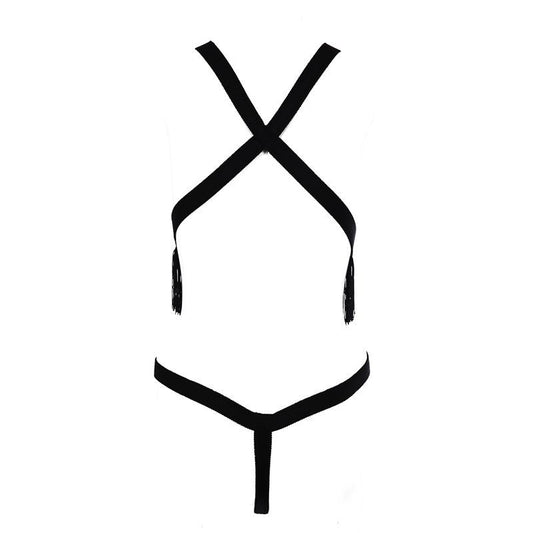 FREEDOMBEAUT | FQ2531 Sex lingerie sexy fringed onesie European and American original single cream sticker fringed eye mask Amazon black