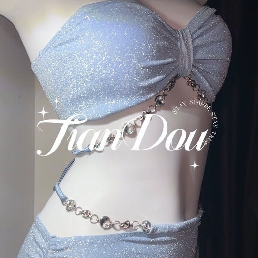 freedombeauty|Swimsuit Women Sexy Bikini Skirt Three-Piece Set Chain Gathered Slimming Two-Piece Three-Angle Vacation Hot Spring Swimwear