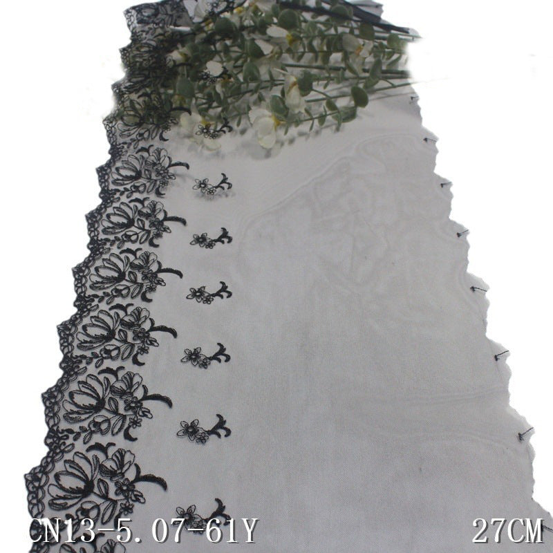 Freedombeauty | Black Unilateral Antique Style Flower Mesh Embroidery Lace Clothing Home Textile 27cm Lace Accessories