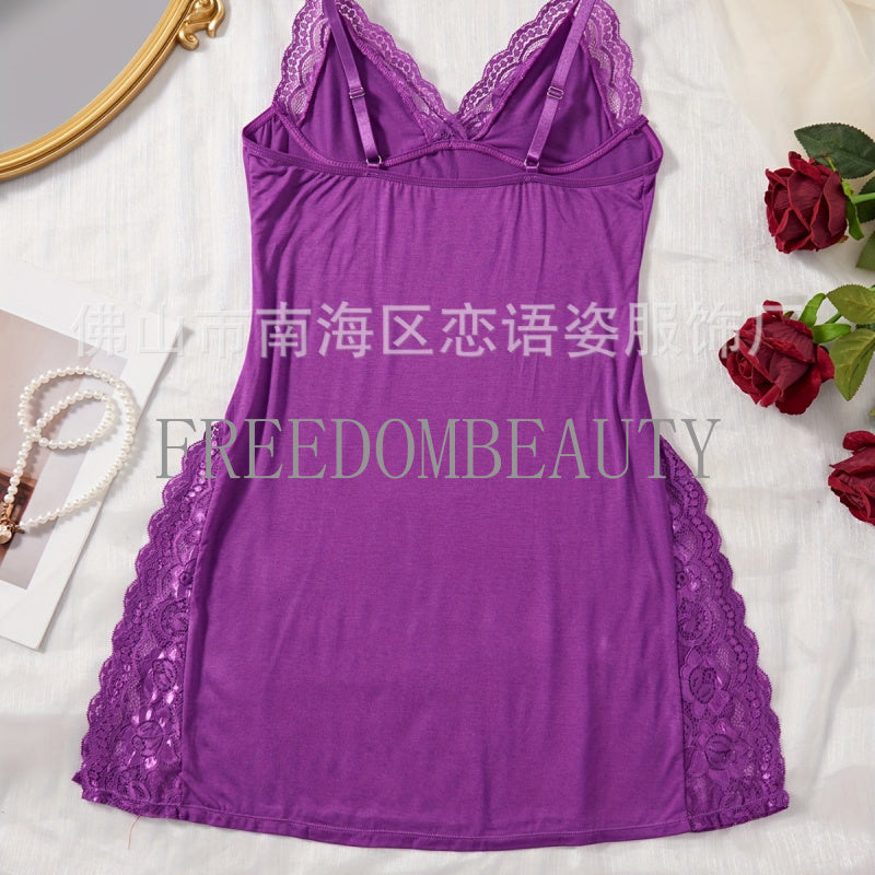 Freedombeauty | Charm Temptation Fashion Pure Desire Style Cute Lace Stitching Sexy Stretch Women's Pajamas Nightdress