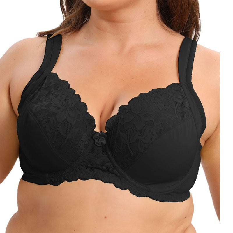Freedombeauty | Sponge Sandwich Shoulder Strap Lace Edge with Steel Ring Ultra-Thin plus Size Bra Big Chest Look Fat Girl European and American Underwear CDE