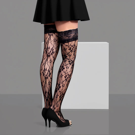 FREEDOMBEAUTY | Sexy wide lace rose jacquard over knee stockings plus size garter socks children