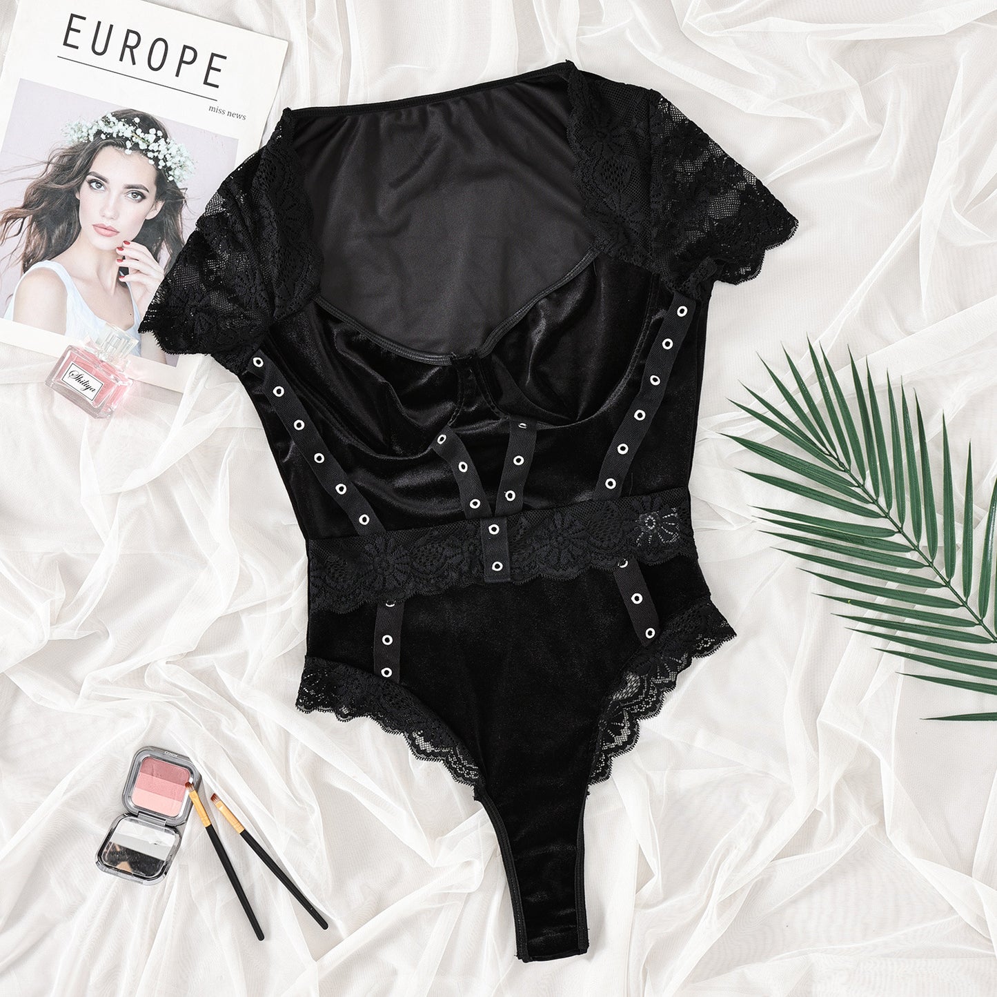 Freedombeauty | Women's Velvet Lace Thin Sexy High Quality Sex Bodysuit 27535