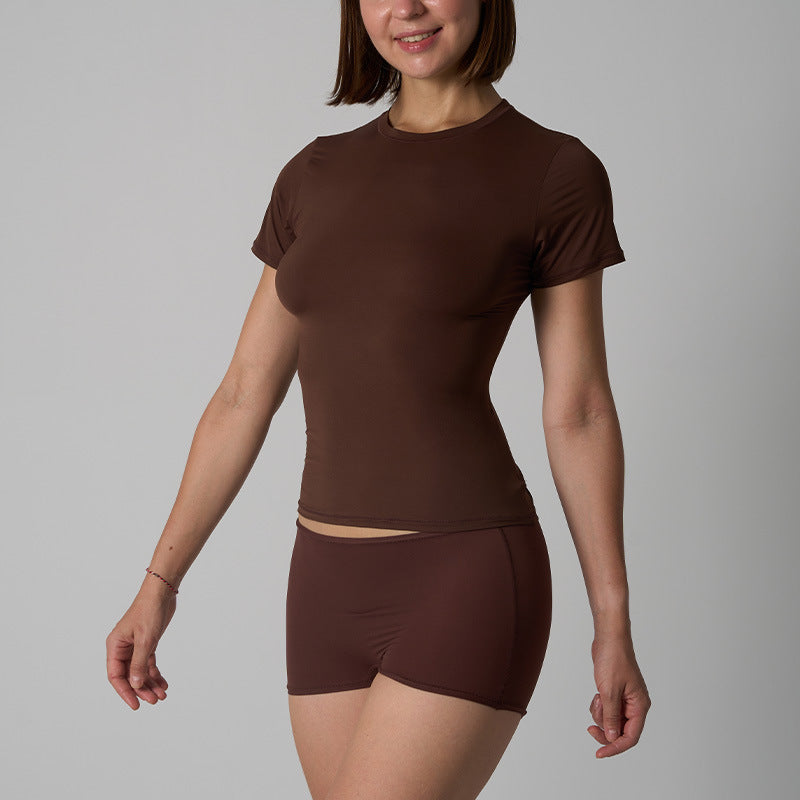 FREEDOMBEAUTY | fits everybody set slim brocade ammonia short-sleeved suit nude close-fitting breathable high-elastic casual suit women