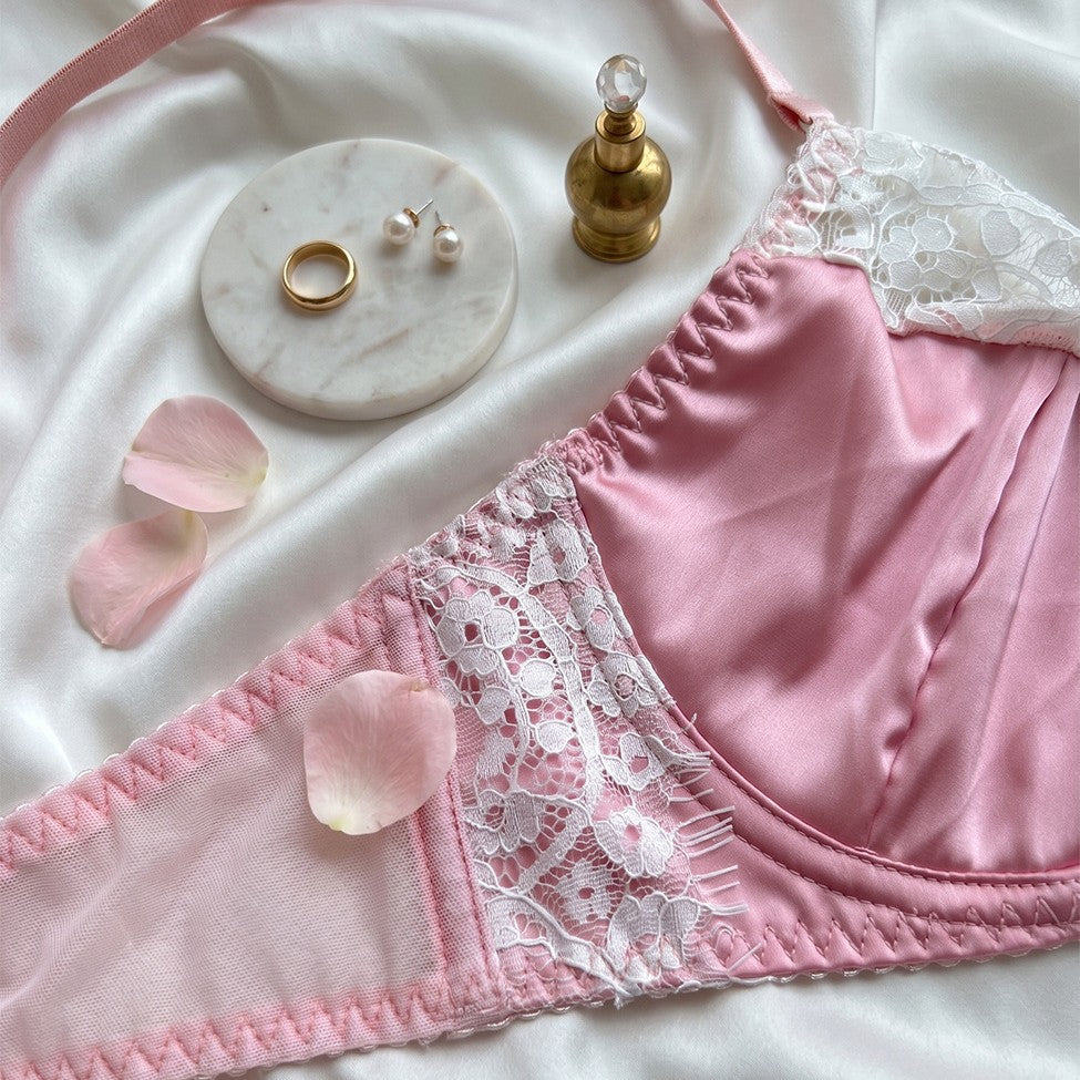 FREEDOMBEAUTYDIER Cross-border wholesale pink bra thong set, eyelash lace splicing erotic underwear set