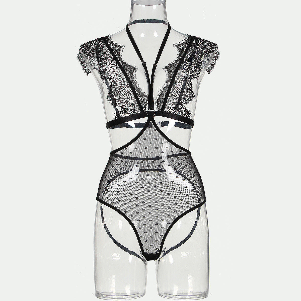 Freedombeauty | Sexy rimless underwear lace polka dot mesh high waist sex two sets of women