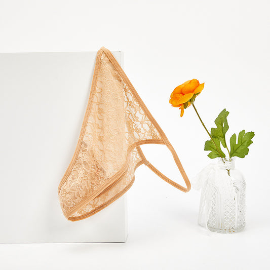 FREEDOMBEAUTY | Cross-border foreign trade interest temptation lace thong women, sexy transparent mesh embroidered underwear low-rise thin belt T-pants