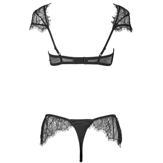 FreedomBeauty | FQ2679 Eyelash Lace Sleeves Thin Bra Low Waist Microfiber Thong Lingerie Set