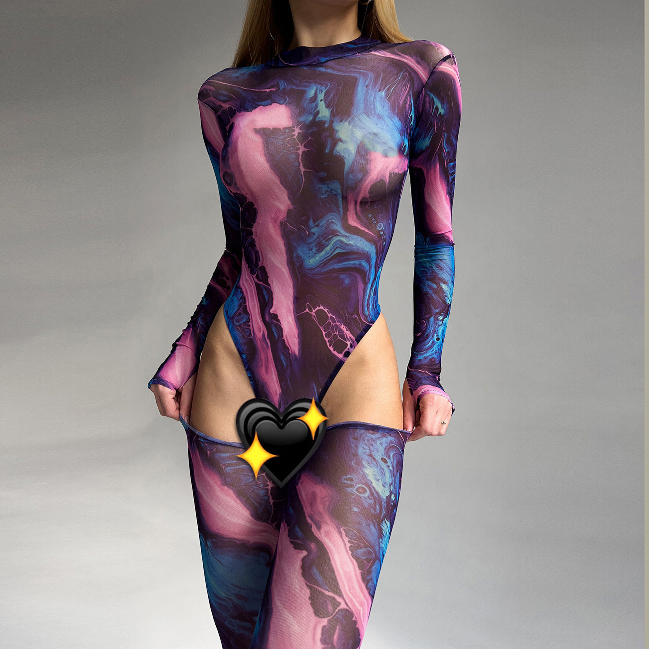 freedombeauty|Tie-dye lingerie onesie tie-dye sexy tight-fitting bodysuit
