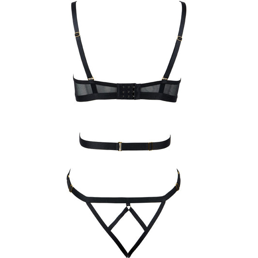 Freedombeauty | FQ2789 bronzing thread black background lace with steel rim open crotch onesie fun perspective mesh female hip sexy