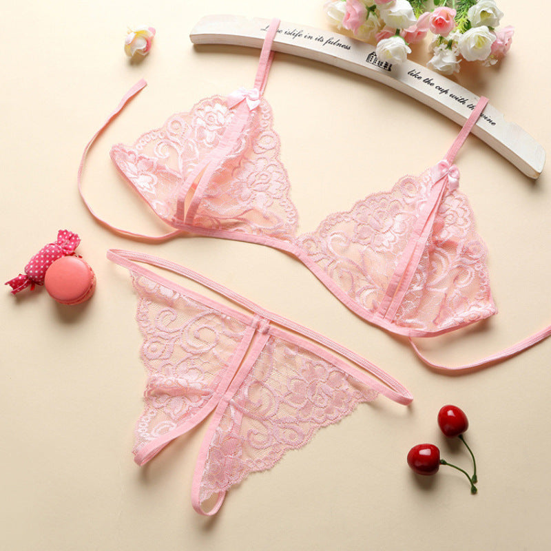 FREEDOMBEAUTY | Sex lingerie women's open three-point sexy lace transparent open panties bra strap backless temptation