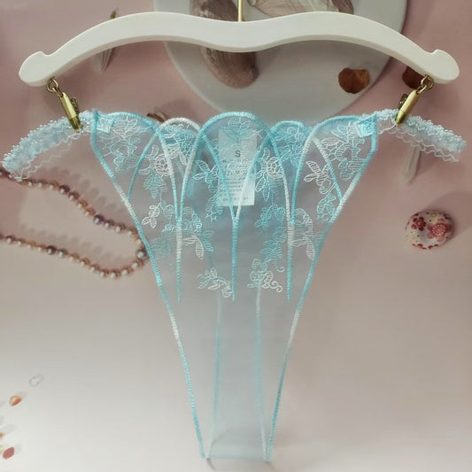 FREEDOMBEAUTY | New women's triangular mesh lace hollow sexy European and American mesh mountains embroidery color matching cross-border perspective T-character