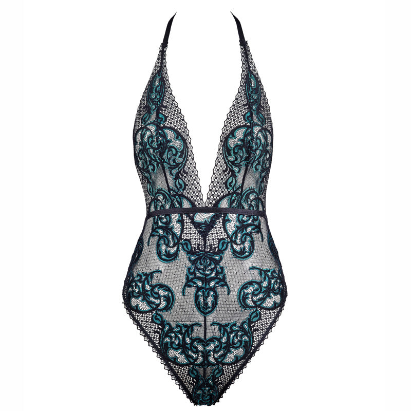 Freedombeauty | FQ2717 two-color lace deep V hanging neck hollow perspective sexy onesie Amazon export European premium