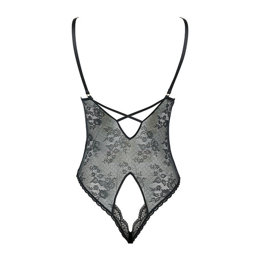 FREEDOMBEAUT | FQ2845 Buttocks onesie open crotch black lace pure perspective pajamas seduction cross strap ladies cross border